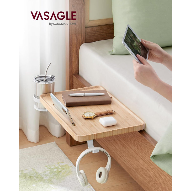 Tablette de chevet pour lit superposé supérieur, essentiels de chambre de dortoir College, plateau de chevet avec fente pour téléphone, porte-gobelet, crochet, pinces, dortoir, accessoires de lit mezzanine, beige naturel