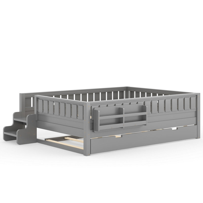 Grand avec bibliothèque intégrée et petit escalier, rails de sécurité de haute qualité et lit gigogne, gris, Gray