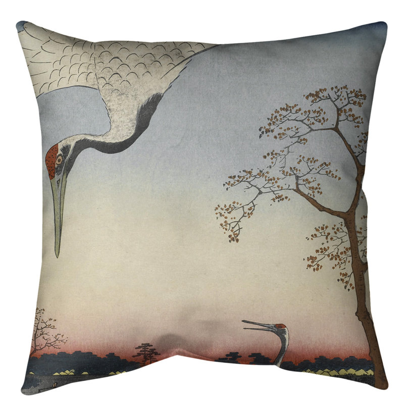 Coussin pour grues japonaises, 18 po x 18 po, Blanc / bleu, Polyester sergé