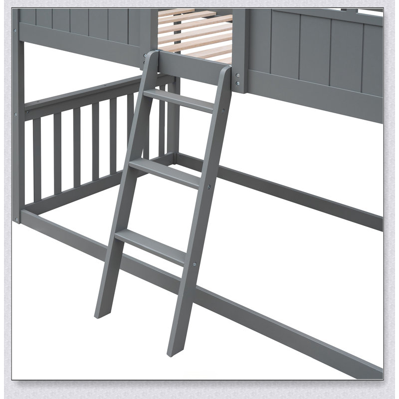 Twin Over Twin House Bunk Bed With Ladder, Wood Bed, Gray