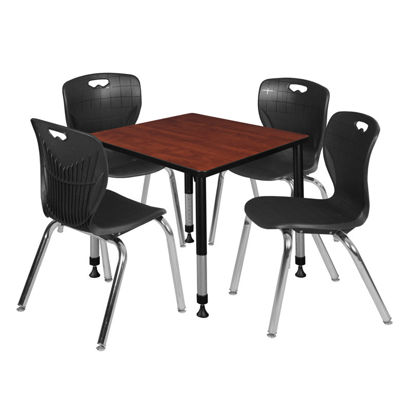 Kee Square Breakroom Table and Chair Set, 34" H x 30" L x 30" W, Cherry/Chrome/Black