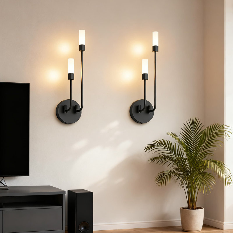 Ensemble de 2 appliques murales intérieures câblées modernes avec abat-jour en verre pour salon, chambre à coucher, couloir, blanc chaud 3000K