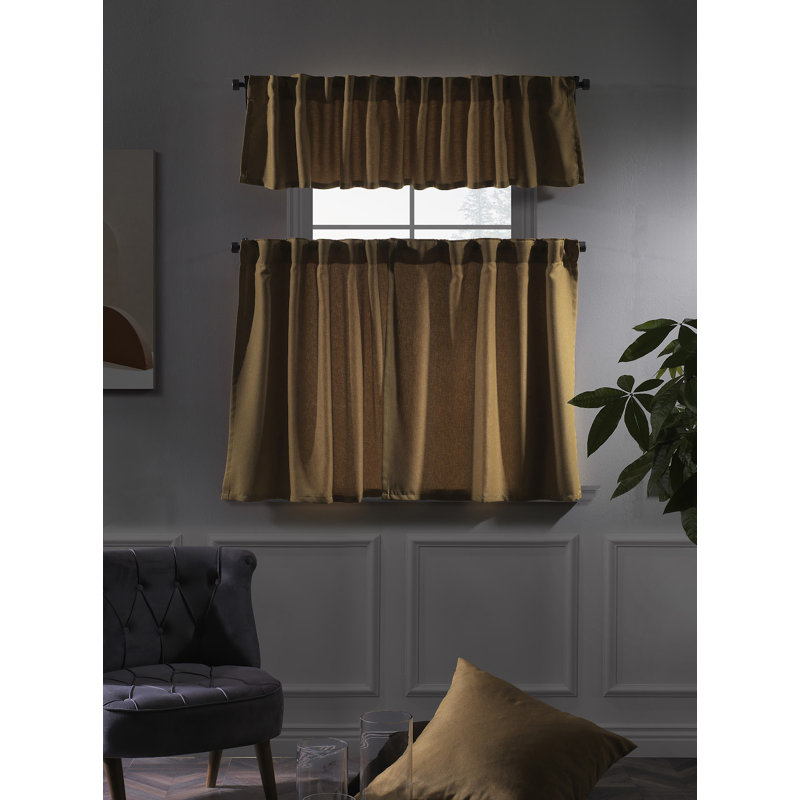 Decorative Kitchen Curtain And Valance,Caffe Curtains And Valance Set, Kitchen Curtains, 24" W x 24" L, Mustard Yellow