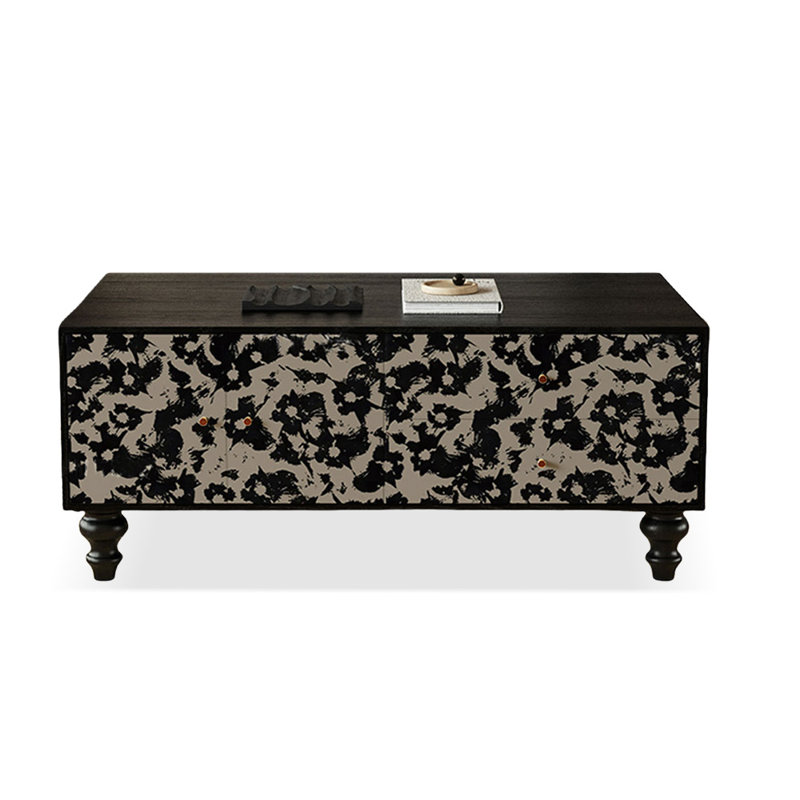 47.24" Black Solid Wood Rectangular Coffee Table