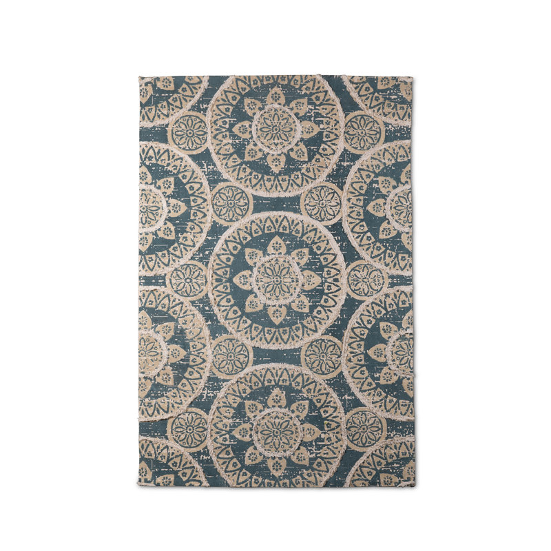 Nuevo Cotton Geometric Area Rug in Gray/Blue, Rectangle 5' x 8'