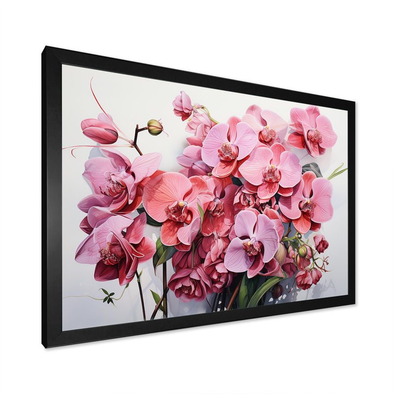 «Pink Orchids Minimalisme Dream», reproduction sur toile, H 24 po x l 32 po x P 1 po, Cadre photo noir simple