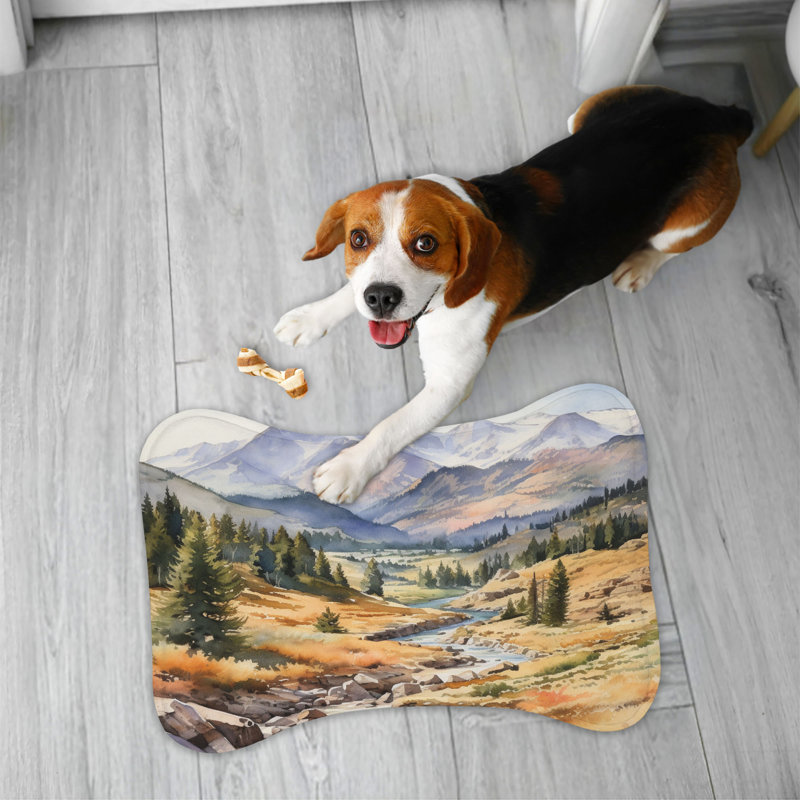 Watercolor Mountain Art - Tapis d'alimentation en forme d'os