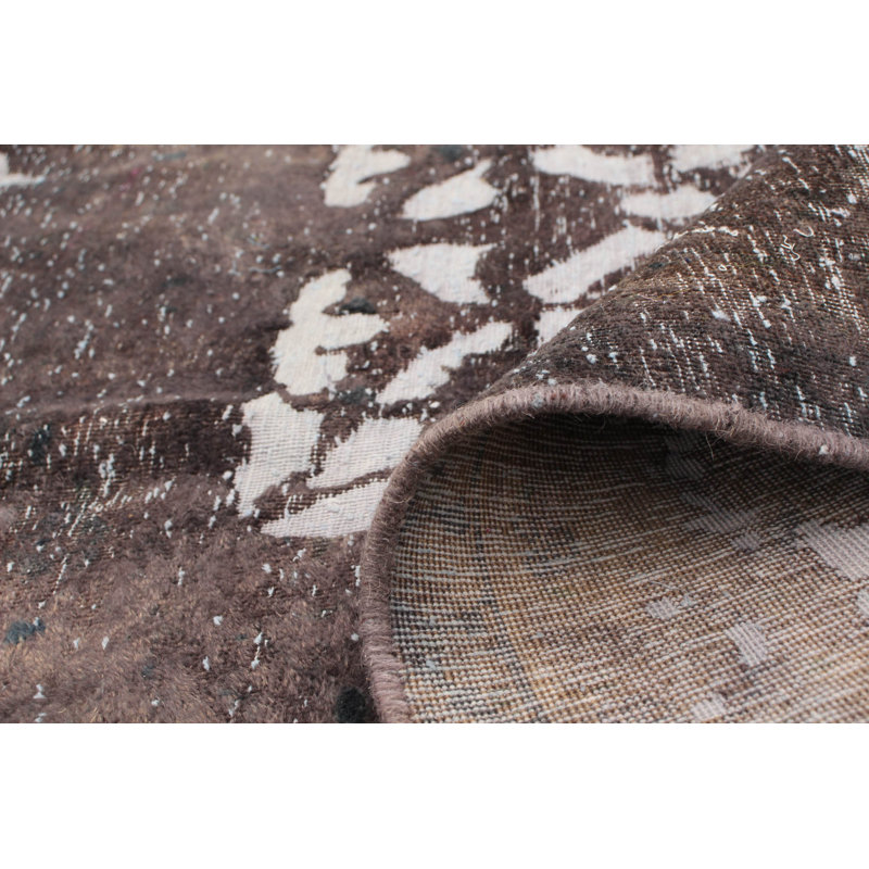 Tapis unique gris foncé / blanc en laine noué à la main de style années 1990 de 6 pi 4 po x 10 pi 8 po