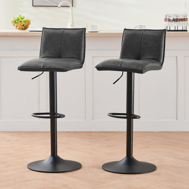 Modern Faux Leather  Upholstered Swivel Height Adjustable Bar Stool, Grey