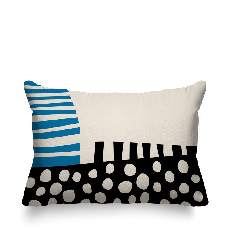 Oreiller rectangulaire réversible intérieur / extérieur Nea, Turquoise / noir / blanc cassé, H 14 po x l 20 po