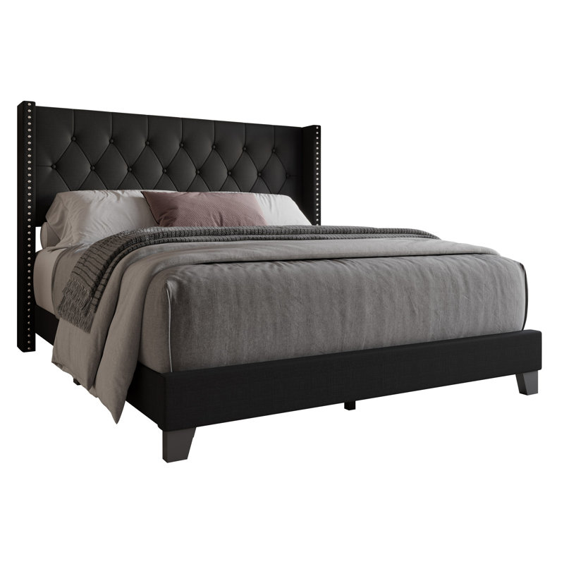 Lit tapissier Ameire, Noir, Double