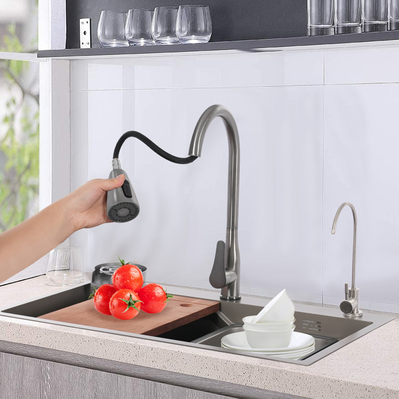 Stainless Steel Multifunction Kitchen Sink With Faucet, Gray
