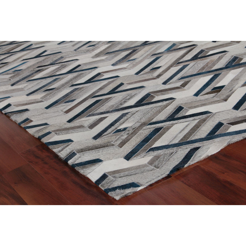 Natural Hide Cowhide Geometric Area Rug, Rectangle 11'6" x 14'6"