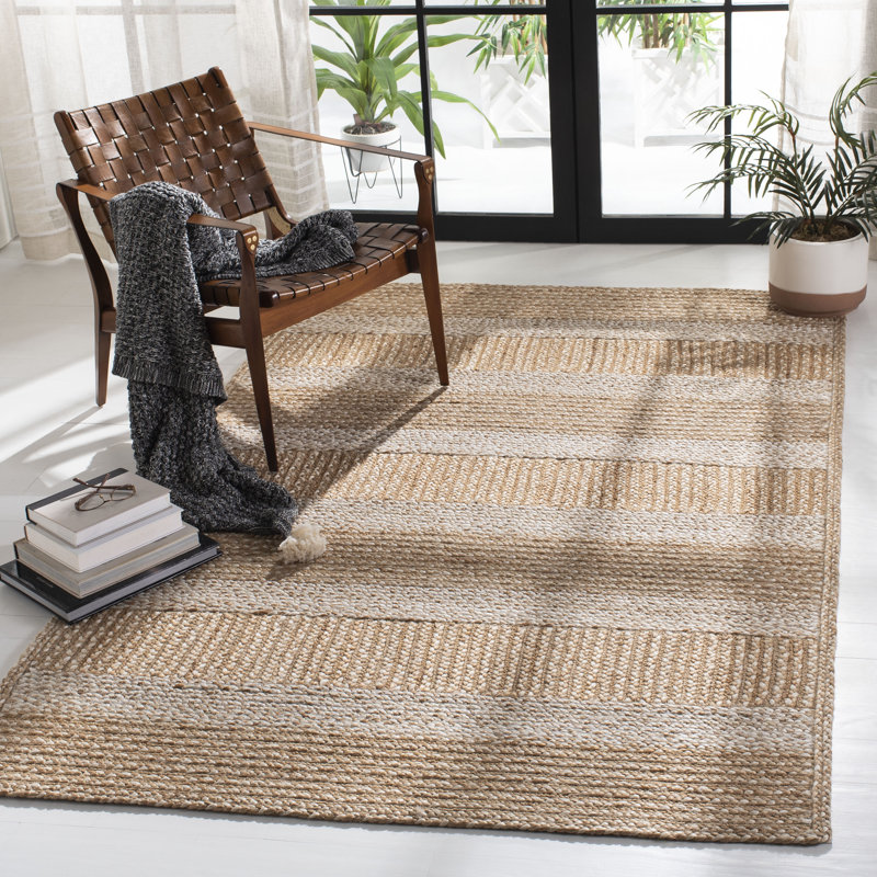 Chesnut Natural Fiber Flat Weave Jute And Cotton With Latex Striped Rug, Rectangle 8' x 10'