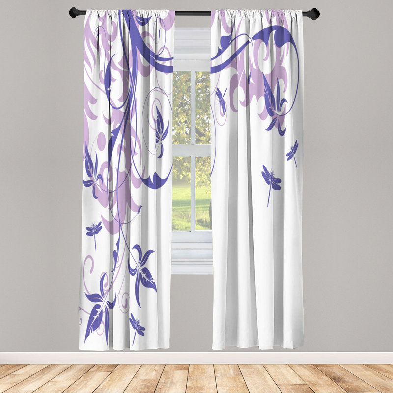 Microfiber Floral Semi-Sheer Rod Pocket Curtain Panels, 28" W x 84" L, Light Purple/White