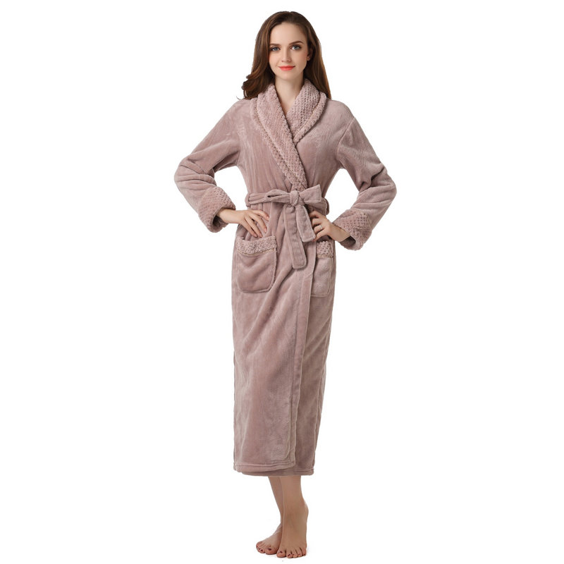 Alwyn Home Longue robe de chambre en molleton chaud et doux pour femme, L, Beige