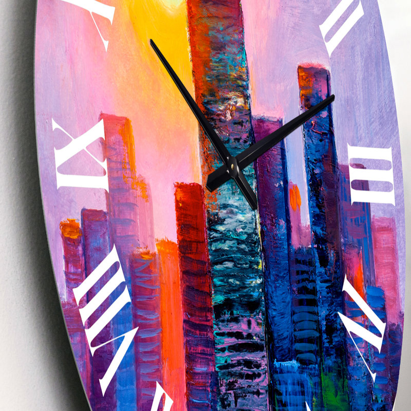 Paysage urbain de gratte-ciels dans la ville moderne - horloge murale moderne, Petit