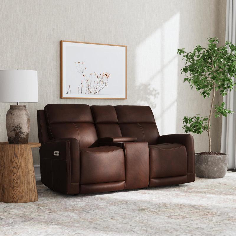 Anders Power Gliding Loveseat with Console and Power Headrests & Lumbar, Brown