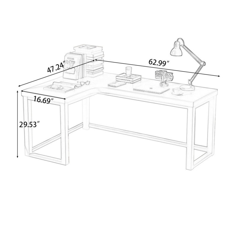 Bureau d'écriture en L en bois massif, H 29,53 po x l 62,99 po x P 47,24 po, Brun noisette / brun noisette, Retour à gauche