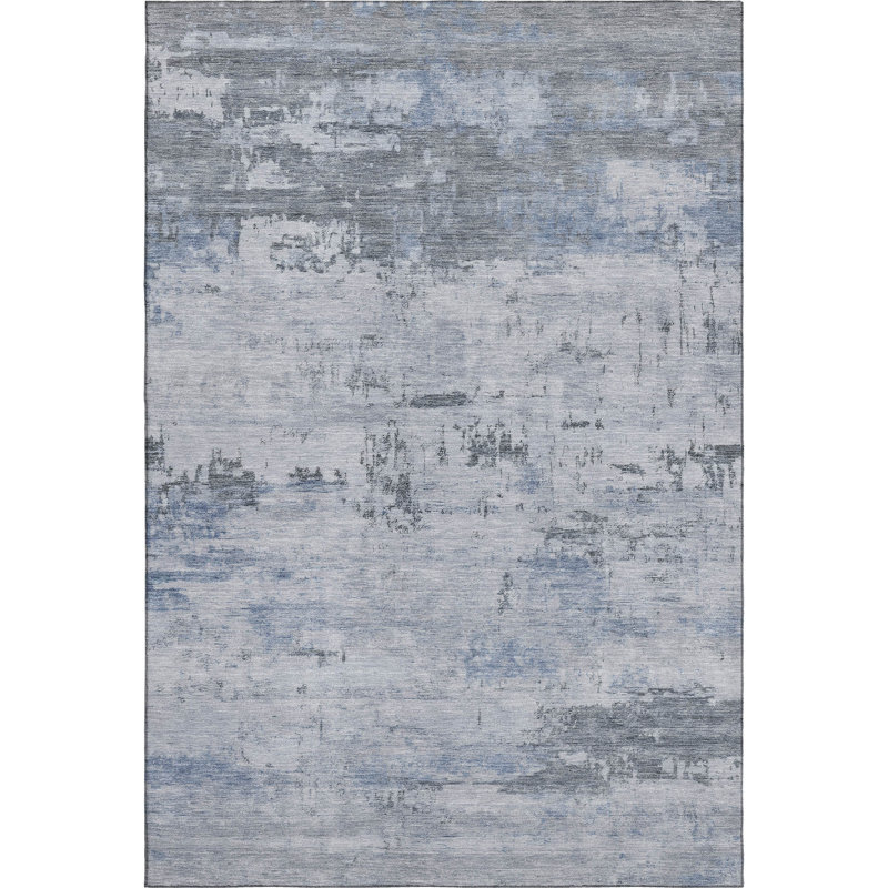 Tapis abstrait lavable à la machine de qualité supérieure Mayfield AMF2145, Bleu, Rectangle 10 pi x 14 pi