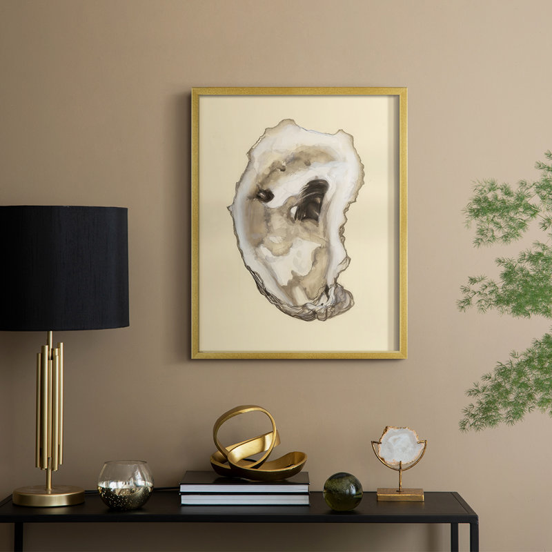 Impression encadrée sépia Oysters II - bois massif, H 11 po x l 9 po, Doré
