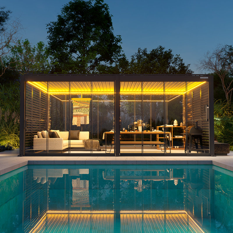 Flexpatio 20 pi. L 13 pi. Pergola à persiennes d'extérieur motorisée D, H 98 po x l 233 po x P 155 po