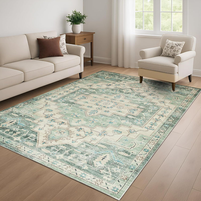 Aspire Homeware Sage Green Tribal Area Rug, Rectangle 120 x 170 cm