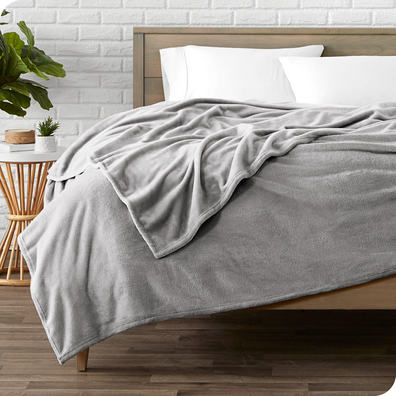 Bare Home Microplush Fleece Blanket - Fuzzy, Warm, Bed/Throw Blanket, Light Gray, King