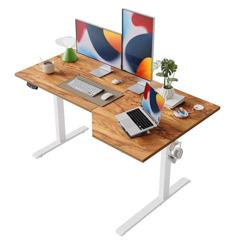 Adjustable Metal Base Standing Desk, Brown/White