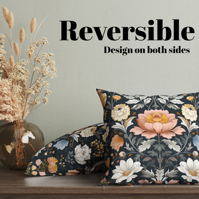 Housse de coussin réversible à motif floral Delphine, H 22 po x l 22 po