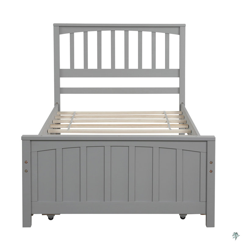 Twin Size Platform Bed With Trundle, Grey