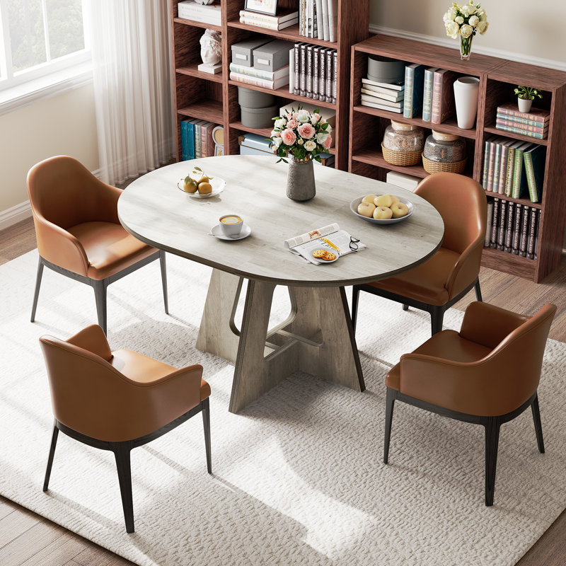 Table de salle à manger extensible ronde ovale pour 4-6 personnes avec tablette de rangement, Chêne