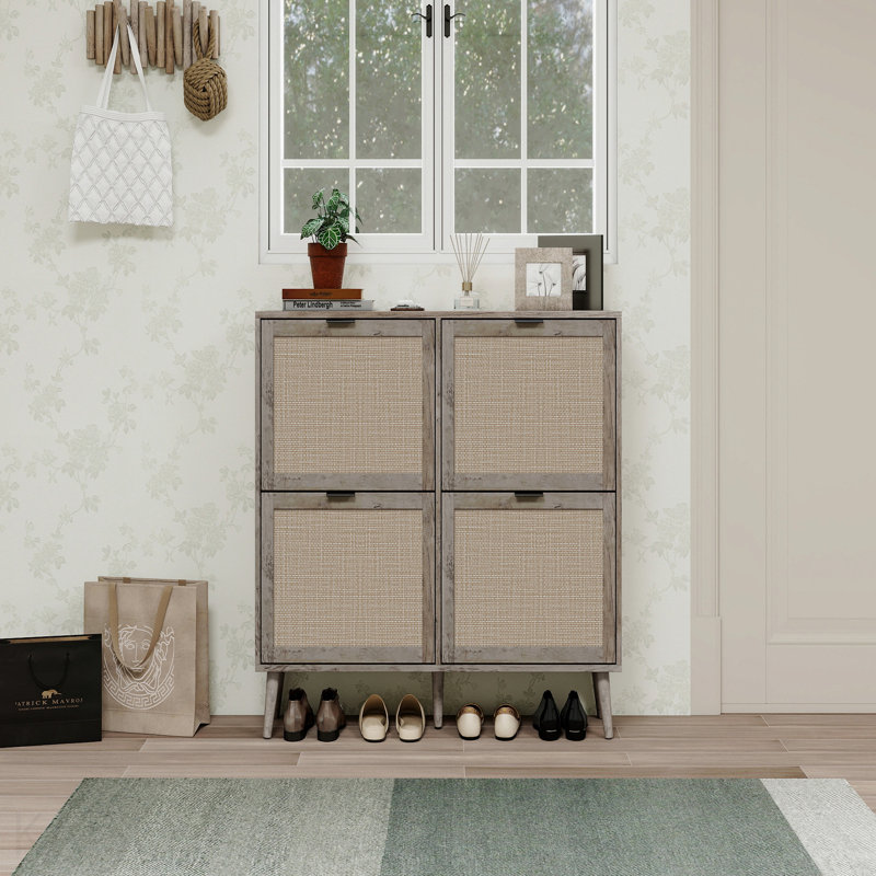 4 Door Shoe Rack, Freestanding Modern Shoe Storage Cabinet, For Entryway