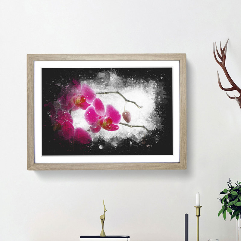 Hot Pink Orchids - Picture Frame Graphic Art Print, 24cm H x 33cm W x 2cm D, Oak Framed