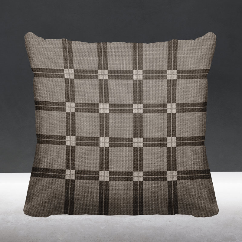 Plaid Outdoor Reversible Throw Pillow, 15" W x 15" H, Umber