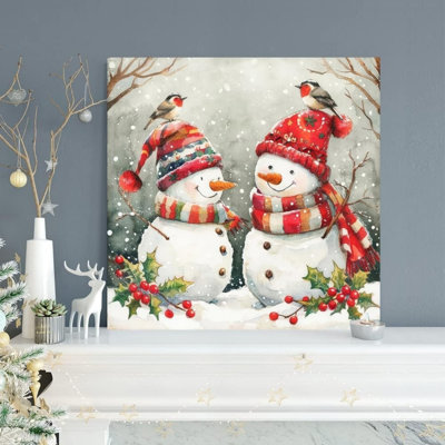 Joy Snowman Unframed Canvas Wall Art 16" X 16"