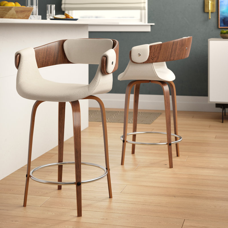 Boulemane Swivel Upholstered Counter Stool, Cream/Walnut, Counter Stool (24" Seat Height)