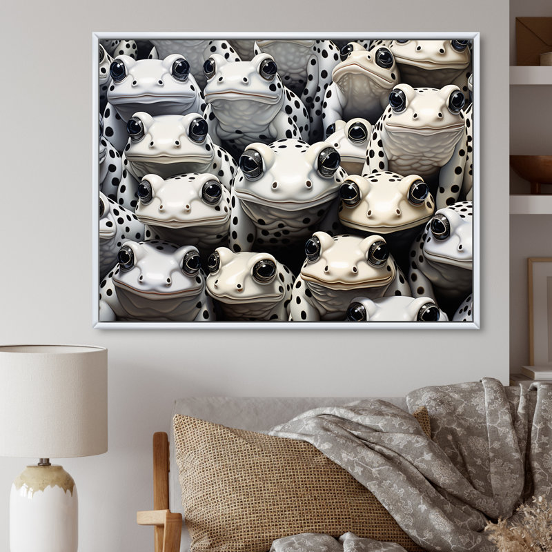 Noir et blanc Pop Art Frogs I, H 16 po x l 32 po x P 1 po, Cadre flottant blanc