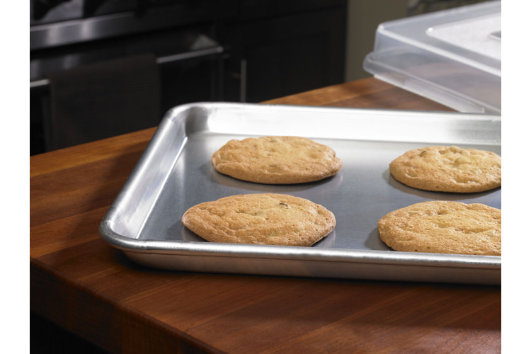 cookies on a stainless steel baking sheet
