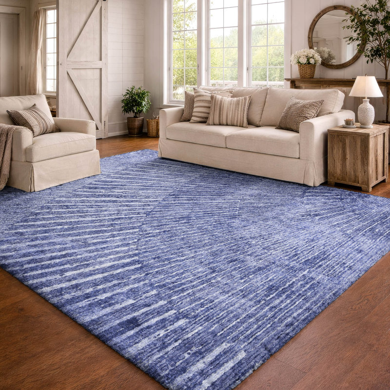 Premium Machine Washable Dream Shag ADS542 Fan-Like Rug, 8' x 10', Navy