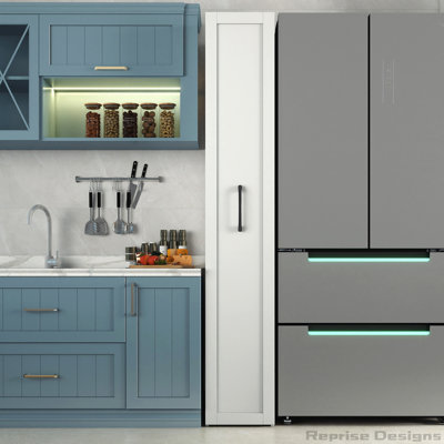 Narrow Storage Cabinet with Handle & Wheels, Wood Spice Rack Next to Fridge