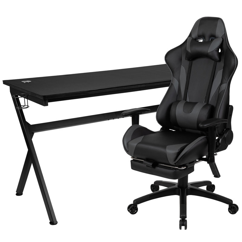 Bridesdale 2 Piece Steel Rectangular Computer Desk Office Set with Chair, Grey