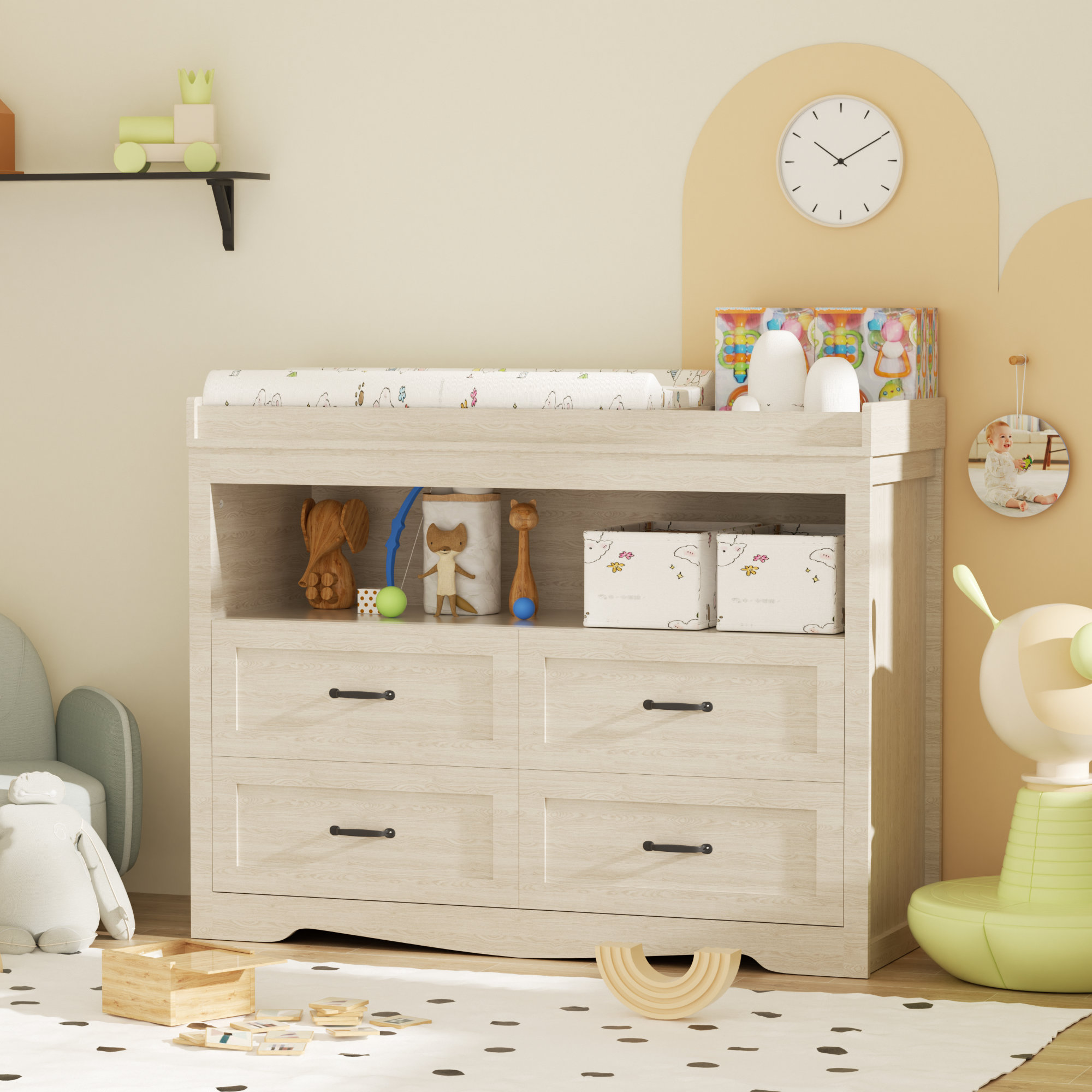 Solid Changing Table Lark Manor Hessle 47.2'' Solid Wood Baby Changing Table With Four ...