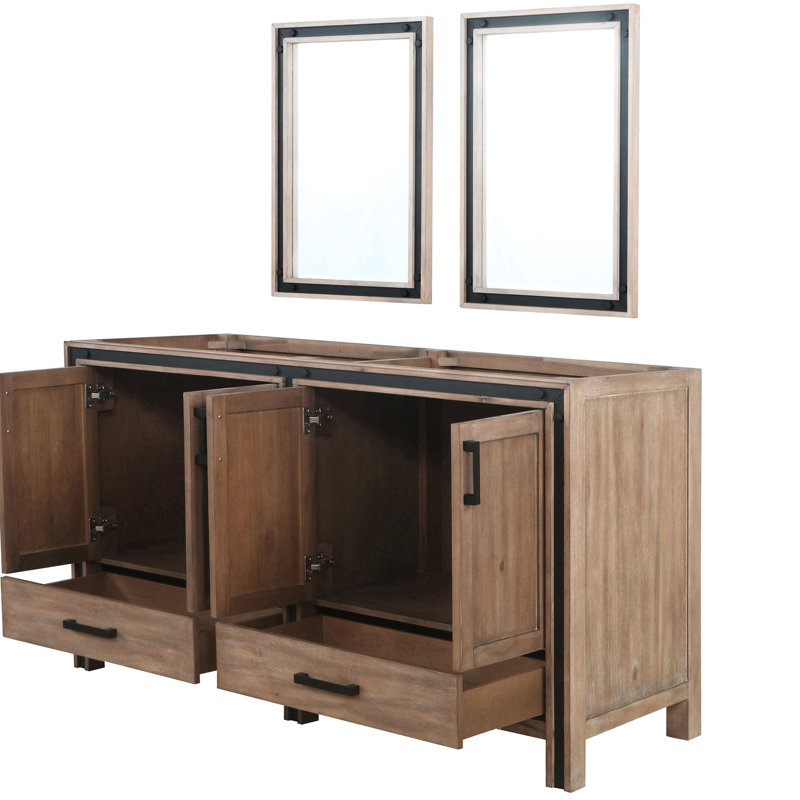 60 po W Double meuble-lavabo rustique - Miroirs 22 deux armoires et tiroirs pour un espace de rangement généreux entièrement assemblé