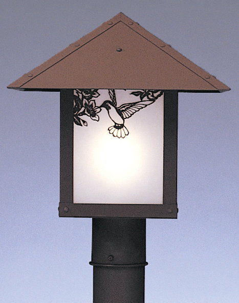 Tête de lanterne d'extérieur 1 lumière McLoud, Colibri, Brun mission, Blanc opalescent
