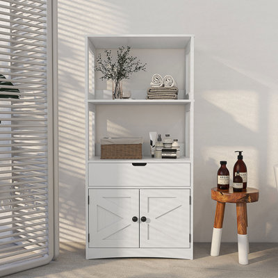 Bathroom Cabinet Linen Cabinet with Doors and Shelves, White