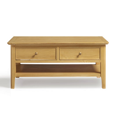 Bodkin Wooden Rectangular Coffee Table With Drawers & Shelf - Traditional Farmhouse Style