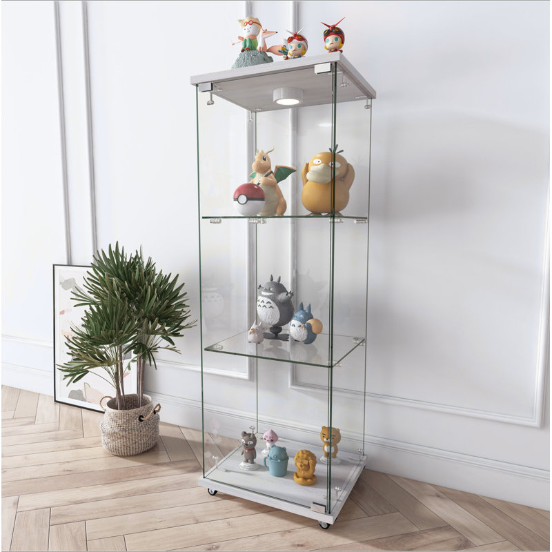 Vitrine moderne en verre avec lumières DEL, assemblage rapide, tablettes en verre trempé, idéal pour les salons et les chambres à coucher, 1 porte à 3 tablettes, blanc