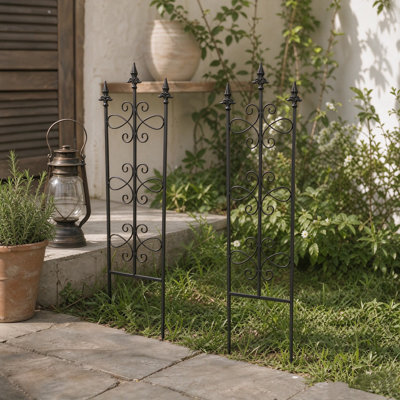 2 Pack Wrought Iron Garden Trellis, Black Decorative Metal Plant Trellis for Climbing Plants, Scrollwork Vine Support Stake, Rustproof Flower Trellis for Rose, Clematis, Jasmine, Outdoor Yard & Patio