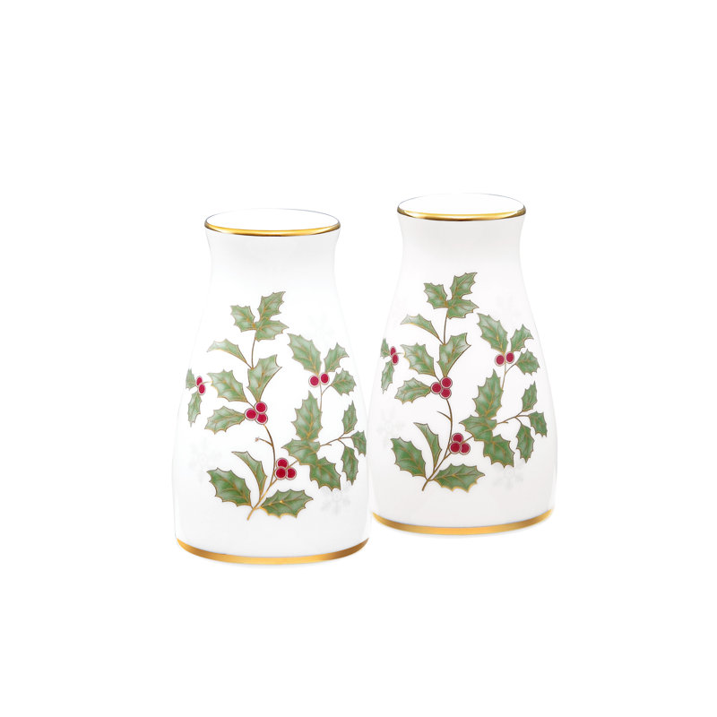 Ensemble salière et poivrière Noritake Holly and Berry Gold, 3 1/4 po